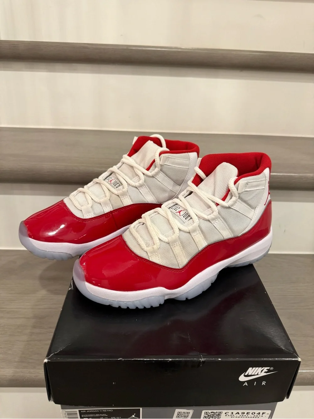 NIKE Men’s Air Jordan Retro 11 White/Red “Cherry”🍒 Patent Leather Sneaker